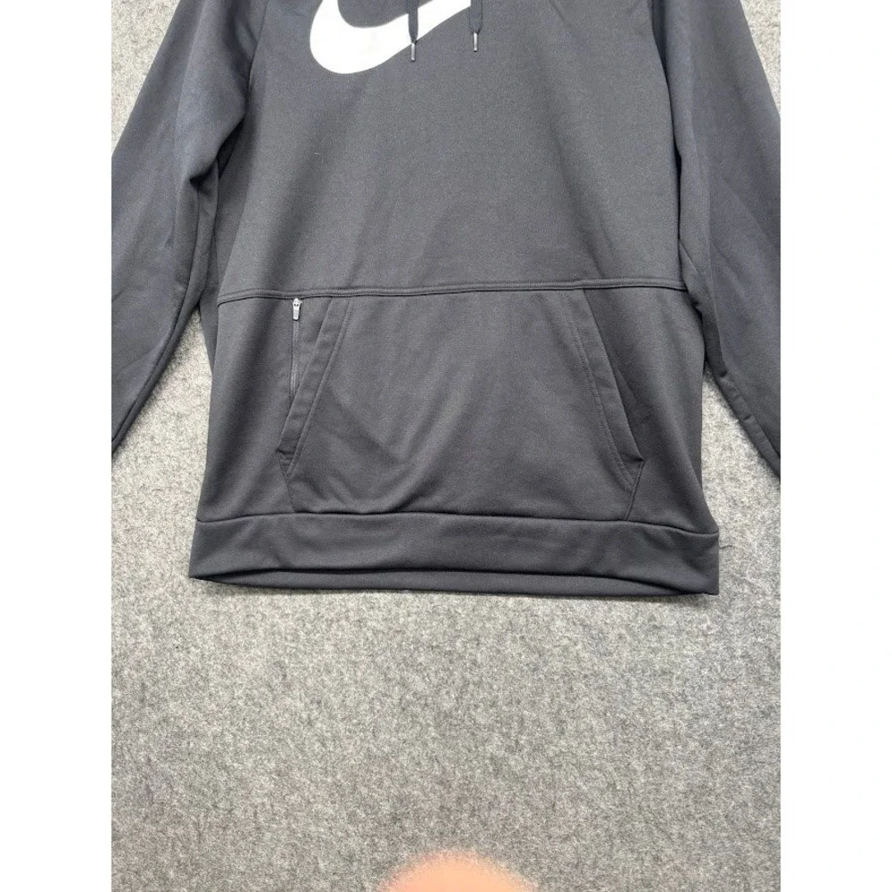 Nike Mens Black Therma-FIT Pullover Hoodie‎ Swoosh Logo Zipper Pocket Medium
